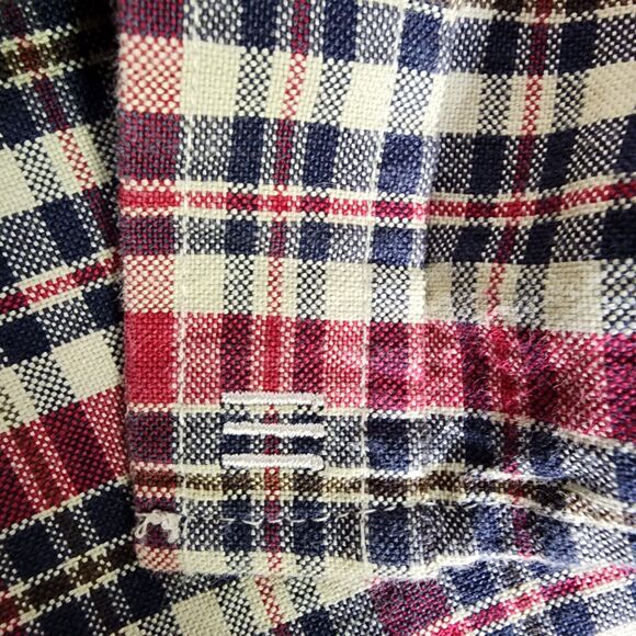 Mens Shirt Size XL Button Front Plaid Tan Red Blue Short Sleeve Collared Pocket - Picture 9 of 10